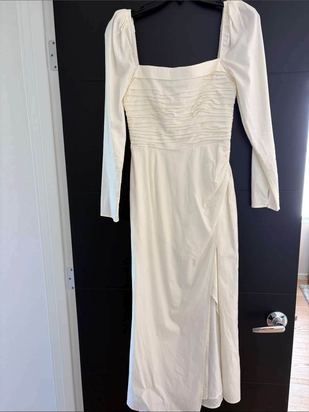Reformation Cream Long-Sleeve Pleated Midi Dress